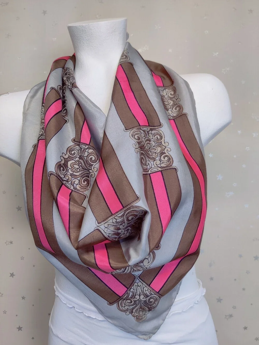 Vintage JCPenney 100% Silk Scarf Square 30x30 Made in Italy Pink Gray Silver